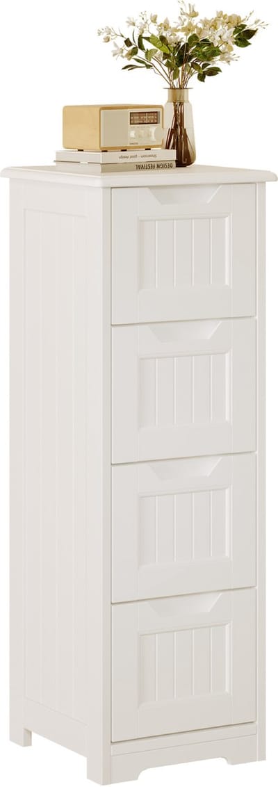 Xbro Badkamerkast Vrijstaand met 4 Lades, Smalle Opbergkast voor Badkamer, Woonkamer of Berging, 27 x 27 x 83 cm, Wit