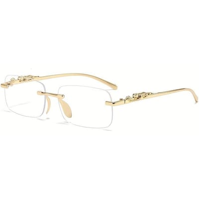 Metalen Eyeglasses Zonder Montuur Gepersonaliseerde Cheetah Decoratie Gesneden Rand Zonnebrillen Gekleurde Glazen Vintage Stijl Zonnebrillen Zonnebrillen