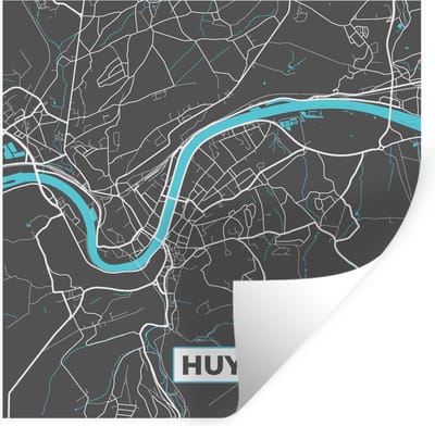 Muurstickers - Sticker Folie - Stadskaart – Grijs - Kaart – Huy – België – Plattegrond - 100x100 cm - Plakfolie - Muurstickers Kinderkamer - Zelfklevend Behang XXL - Zelfklevend behangpapier - Stickerfolie