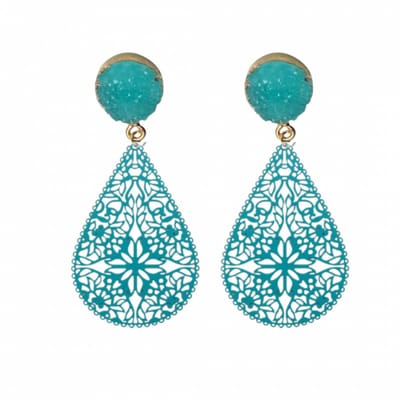 Clip oorbellen- turquoise- natuursteen- filigraan -ster- geen gaatje- Charme Bijoux