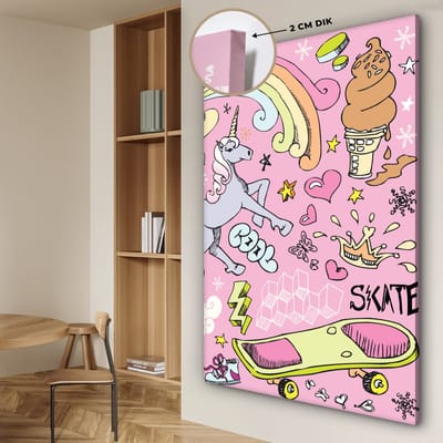 Canvas schilderij eenhoorn - Unicorn - Design - Roze - Regenboog - IJs - Canvas doek kids - Decoratie voor kinderkamers - Wanddecoratie - 120x180 cm