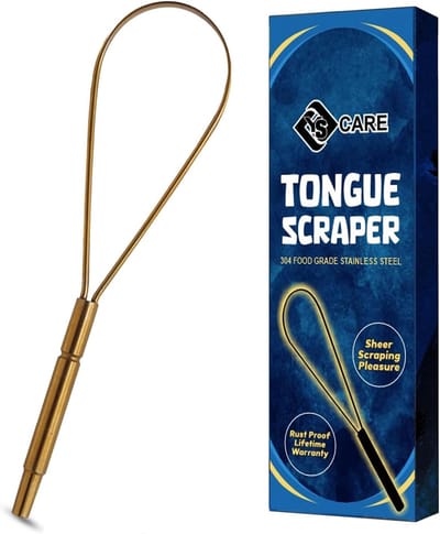 Tongreiniger Set - Mondverzorging Gereedschap - Frisse Adem - Roestvrij Staal - 14 cm Lengte - Goud