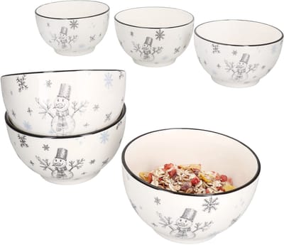 Set van 6 OLOVE granenbakjes met sneeuwpop & sneeuwvlokken van steengoed - 23010158