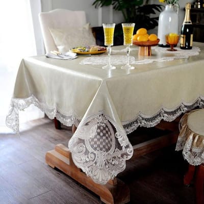 Kant PU Leer Tafelkleed Waterdichte Tafelbeschermer Rechthoekig Eetkamer Keuken Verjaardagsfeest Tafel Loper Vierkant Vlekbestendig Table runner50x100cm ivoor