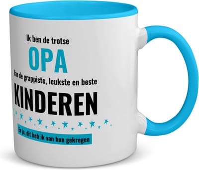 Akyol - ik ben de trotste opa van de grappigste, leukste en beste kinderen, en ja dit heb ik van hun gekregen koffiemok - theemok blauw - Opa - de trotste opa - verjaardag - verjaardagscadeau - beste kinderen - cadeautje voor opa - 350 ML inhoud