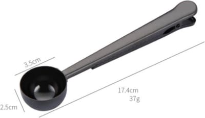 Koffieschepje met klem – maatschepje voor koffie – 2-in-1 schep & afsluitclip – luchtdicht afsluiten – RVS koffie lepel – zwart – 1 stuk