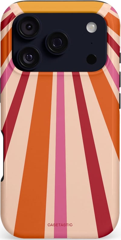Casetastic hoesje geschikt voor Apple iPhone 17 Pro - MagSafe - Dubbellaagse bescherming - Retro Zonnestraal - Fashion Case - Wit Perzik Bordeaux Zand