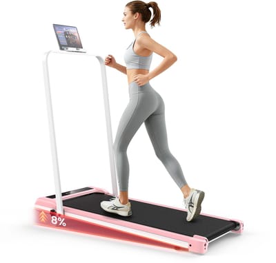 3 in 1 Opvouwbare loopband met 8% helling - Elektrische loopband - Wandelpad 1-10 km/u - 3,0 pk motor - met afstandsbediening - Roze