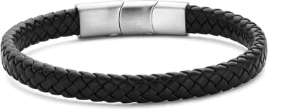 7FB-0812 – Frank 1967 – Heren Armband – Leren Armband – Zwart – 8 mm – Zilverkleurig Geborsteld