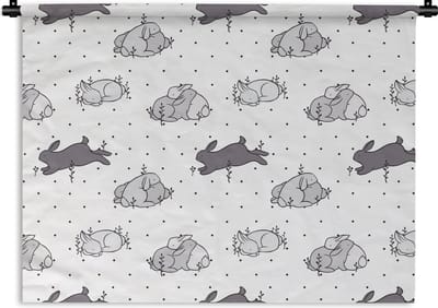 Wandkleed - Wanddoek - Konijnen - Dieren - Slaap - Kinderen - Patronen - 120x90 cm - Wandtapijt