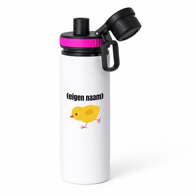 Hacebo® - kuiken met eigen naam waterfles met draaidop roze - Kuiken - kuiken liefhebbers - iemand die houdt van kuikens - verjaardag - cadeau - kado - water fles - 850ML