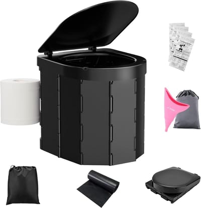 Famanu – Draagbaar opvouwbaar toilet met deksel voor outdoor gebruik, inclusief wegwerp urine opbergzakken, ideaal voor camping en reizen