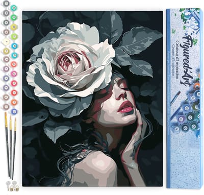 Figured'Art Schilderen op Nummer Volwassenen canvas Dame van de Roos - Handwerk acrylverf Kit DIY Compleet - 40x50cm zonder frame
