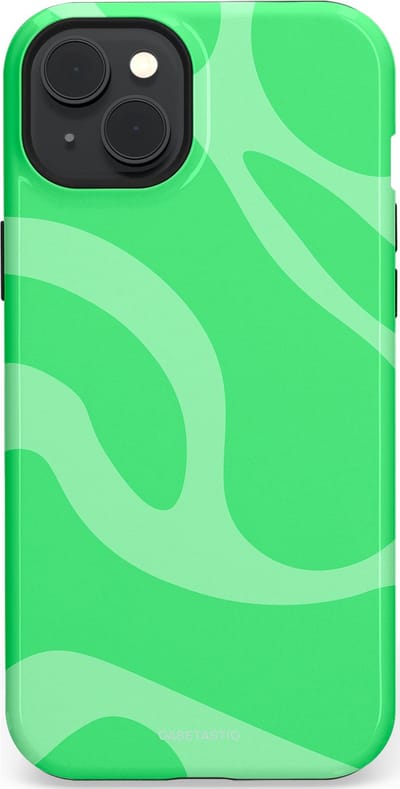 Casetastic hoesje geschikt voor Apple iPhone 15 Plus - MagSafe - Dubbellaagse bescherming - Limoen Groene Vloeiende Golven - Fashion Case - Groen