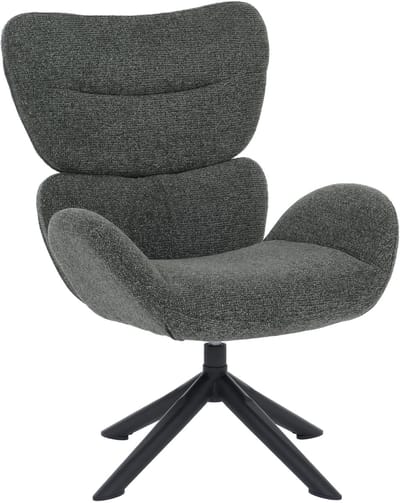 Loungestoel MCW-Q53, fauteuil, loungestoel, eetkamerstoel, draaibaar, metaal, chenille (420 g/m²) ~ donkergroen