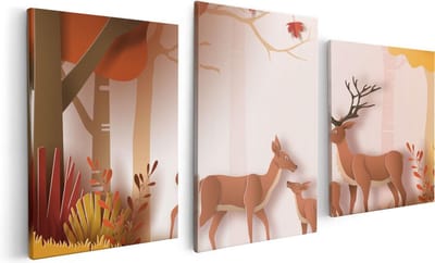 Artaza Canvas Schilderij Drieluik Herten In Het Bos Illustratie - Abstract - 120x60 - Foto Op Canvas - Canvas Print