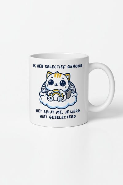 Ik Heb Selectief Gehoor Mok - Grappige Koffiemok met Kat Design
