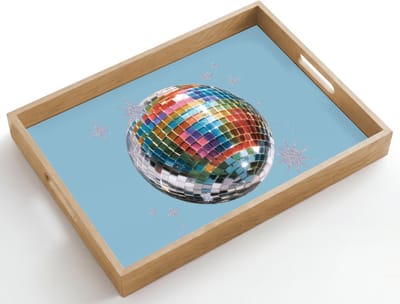 Dienblad hout 50x35 cm - Schootdienblad - Discobal - Glinsterende sterren - Regenboog - Borrelplank rechthoek - Plateau dienbladen