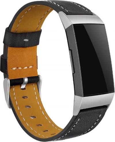 Actie4you® - Leren bandje - Geschikt voor Fitbit Charge 3 / Fitbit Charge 4 – Fitbit Bandje - Glad Zwart