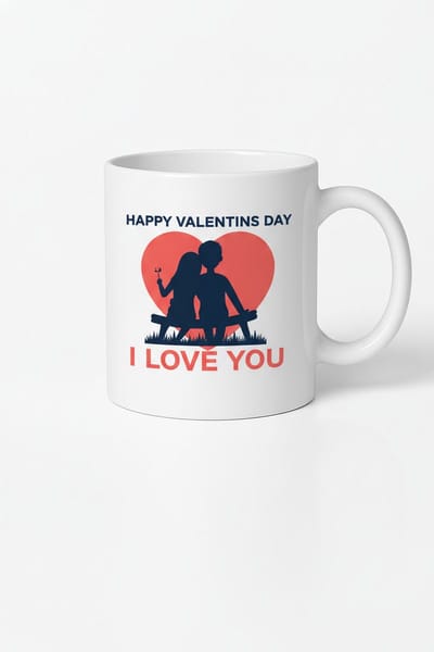 Valentijnsdag Mok 'Happy Valentins Day I Love You' met Romantisch Koppel en Hart - Ideaal Liefdescadeau