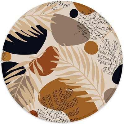 Premium Textured Muismat met Stikte Randen, Waterdicht en Antislip Rubber Basis, Rond Ontwerp voor Kantoor en Gaming, Schattige Bureauaccessoires met Abstracte Moderne Bladeren
