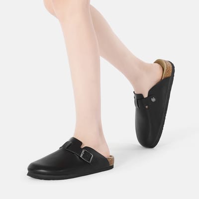 EVER AU Vrouwen Pintail Leren Comfort Klomp Sandalen - Zwart Leer