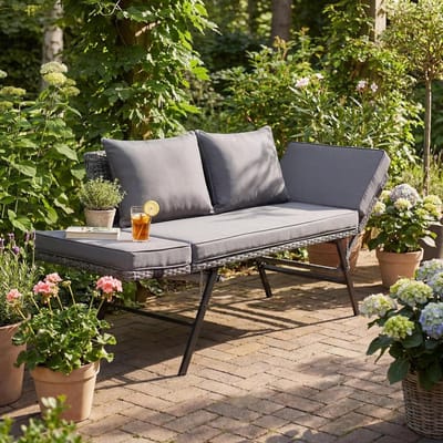 Tuinbank met ligfunctie - Loungeset bank - Buiten ontspannen - Verstelbare armleuningen - 176 cm ligstand - Koolgrijs