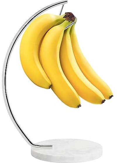 Bananenhouder - Fruitboom standaard - Fruit vers houden - Marmeren basis - 34 cm hoog - Chroom