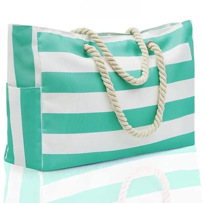 Livano Strandtas - Ibiza - Tas - Tote Bag - Shopper - Cyaan - Met Rits