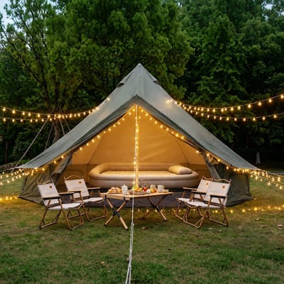 PHOEBE CAT 9.8 ft Campingtent – Oxfordstof – Met aansluiting voor een kooktoestel – Geschikt voor 3-4 personen – Groen (zonder verlichting)