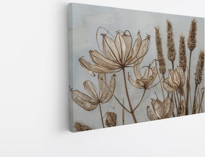 Saammp Canvas Schilderij - Bruine Bloemen - Abstract - Vintage - 30x20 - Foto op canvas - Wanddecoratie - Muurdecoratie Woonkamer - Kantoor Decoratie