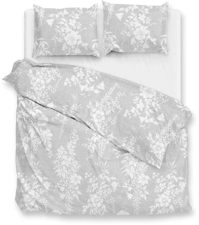 Zohome Dekbedovertrek Ibisco di Lino - Dove Grey - Bloemen - Dekbedovertrek - 200x200-220 cm - 100% Katoen - Tweepersoons
