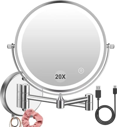 Oplaadbare Make-upspiegel met LED Verlichting en 10x Vergroting - 360 Graden Draaibaar en Dimbaar