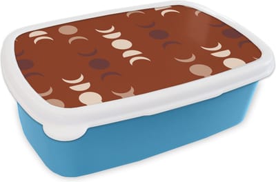 Broodtrommel Blauw - Lunchbox - Brooddoos - Maan - Rood - Patroon - 18x12x6 cm - Kinderen - Jongen
