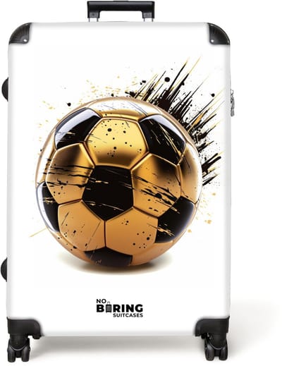 NoBoringSuitcases.com® - Koffer groot - Reiskoffer lichtgewicht - Goud-zwarte voetbal met verfspetters - Rolkoffer met 4 wielen - Grote trolley XL - 98 liter bagage