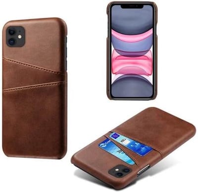 Back Cover met Opbergvakjes + PET Screenprotector voor iPhone 11 _ Donkerbruin