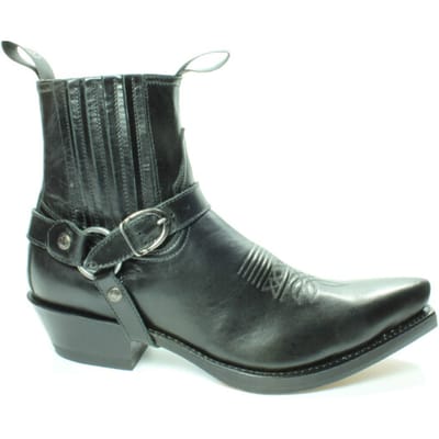 Sendra Boots 4674 Hilux Zwart Cowboy Western Korte Laarzen Heren Enkellaars Spitse Neus Beetje Schuine Hak Elastiek Sluiting Afneembaar Sierspoor Goodyear Welted Echt Leer Maat 42