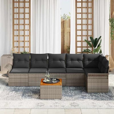 vidaXL - Tuinbank - Set - 7 - st - 6-Aantal - zitplaatsen - Grijs - poly - rattan