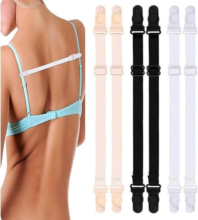 Set van 6 Verstelbare Bh-Haakjes - Elastische en Antislip Bh-Haakjes voor Dames, Geschikt voor Alle Cupmaten (Zwart, Wit, beige)