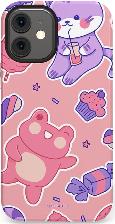 Casetastic hoesje geschikt voor Apple iPhone 12 Mini - Dubbellaagse bescherming - Snoepvriendjes - Fashion Case - Lichtroze Lavendel Koraal