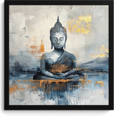 Poster in lijst - Fotolijst 40x40 cm - Posters - Buddha - Goud - Abstract - Modern - Posterlijst zwart - Decoratie - Wanddecoratie woonkamer - Muurdecoratie slaapkamer
