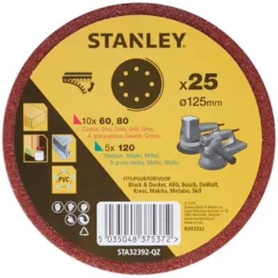 Stanley Geperforeerde Schuurdiscs Sta32392-qz Voor Excentrische Schuurmachine - 125mm - Korrel 60/80/120 - 25 Stuks