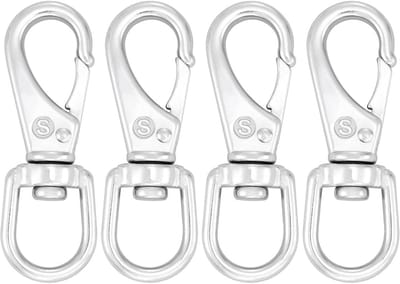 RVS Draaibare Oog Bout Snap Haken - 4-Pack - Universele Klimhaken voor Hondenriemen, Sleutelhangers, Boot Anker Touwen, en Vogelvoeders