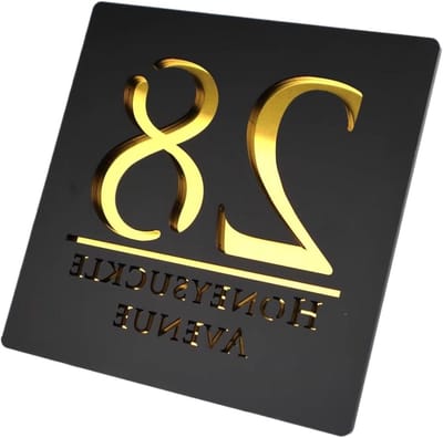 Huisnummer Plaat - Adres Decoratie - Huis Markeren - 3D Acryl Design - 40x40cm - Zwart Goud