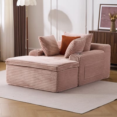 STILVORA Slaapbank 165 x 112 x 63 cm - Chaise Longue Met 3 Kussens En Deken - Voor Woonkamer En Slaapkamer - Ribfluweel Roze