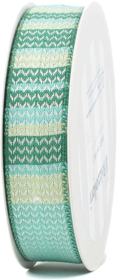 Trekstrik op rol - cadeaulint - 25 mm x 15 meter - groen/blauw - haakpatroon