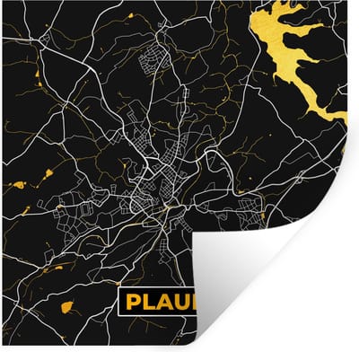Muurstickers - Sticker Folie - Duitsland – Black and Gold – Plauen – Stadskaart – Kaart – Plattegrond - 100x100 cm - Plakfolie - Muurstickers Kinderkamer - Zelfklevend Behang XXL - Zelfklevend behangpapier - Stickerfolie