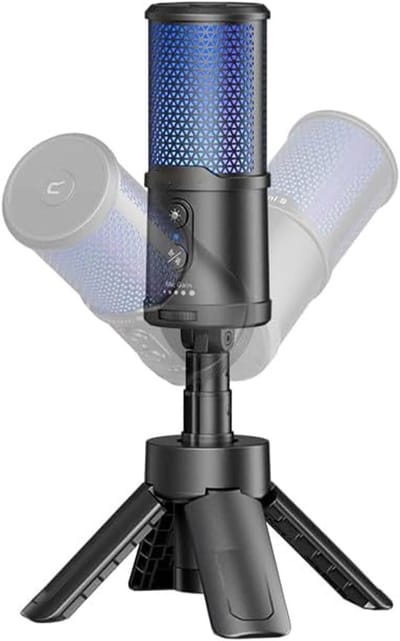 USB Condensator Microfoon - Streaming Microfoon Opname - Gaming Podcasting Zang - AI Ruisonderdrukking RGB - 23 x 5.6 cm