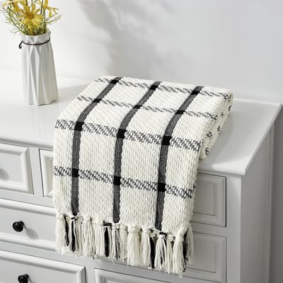 Dailygoods- Plaid 127x152 cm - Lichtgewicht Ademend - Zacht en Warm - Decoratieve Deken - Imitatie Kasjmier - Franjes - Woondeken