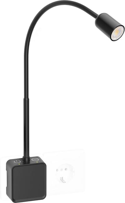 Wandleeslamp Zwart met Stekker en Flexibele Arm - 3 Kleurstanden & Dimbaar